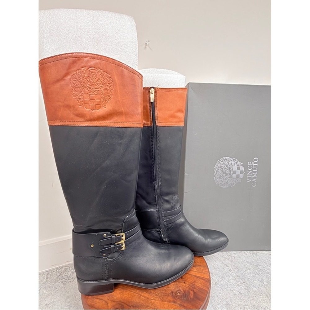 Vince Camuto Black and Brown‎ Two-Tone Over-the-Knee Riding Boots